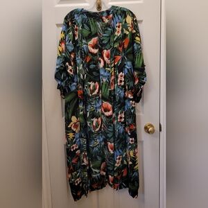 KENDALL & KYLIE TIE BELT ROBE COVERUP KIMONO SLEEVE TROPICAL FLORAL BLACK LARGE